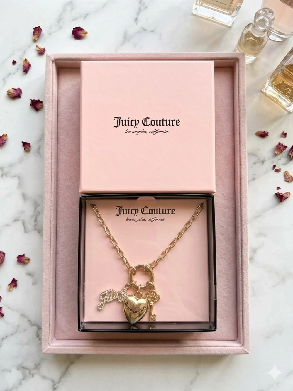 Juicy Couture Gold-Tone Heart Padlock Necklace with Signature Charm new in box